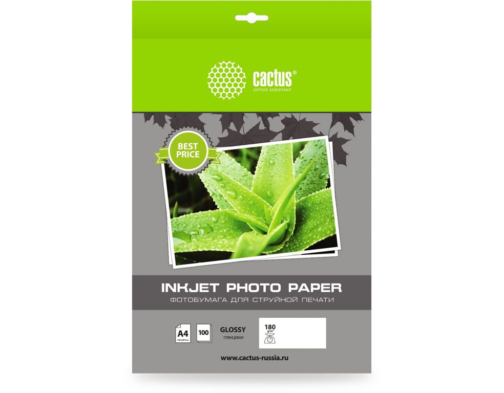 Фотобумага Cactus CS-GA4180100ED A4/180г/м2/100л./белый глянцевое для струйной печати