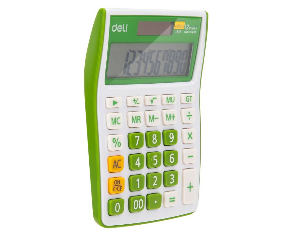Калькулятор настольный Deli E1238/GRN зеленый 12-разр.