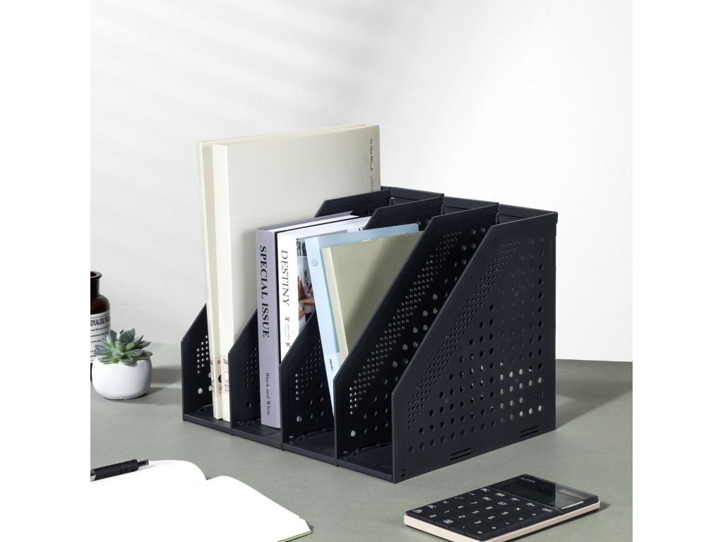 Лоток вертикальный Deli 78995DK-GREY 3отд. складной для бумаг A4 250х256х243мм темно-серый пластик
