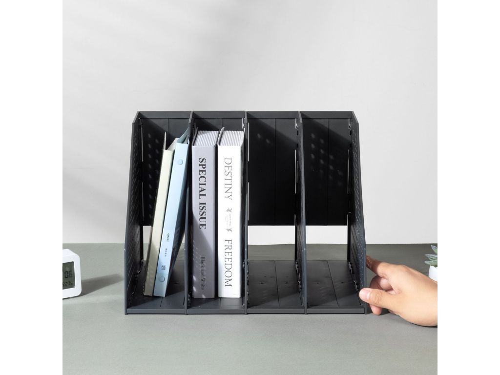 Лоток вертикальный Deli 78995DK-GREY 3отд. складной для бумаг A4 250х256х243мм темно-серый пластик