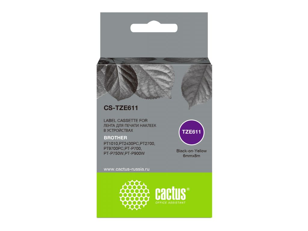 Картридж ленточный Cactus CS-TZE611 TZe-611 черный для Brother 1010/1280/1280VP/2700VP