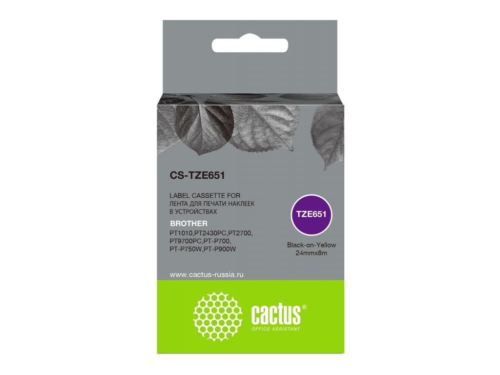 Картридж ленточный Cactus CS-TZE651 TZe-651 черный для Brother 1010/1280/1280VP/2700VP