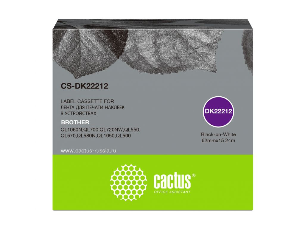 Картридж ленточный Cactus CS-DK22212 DK-22212 черный для Brother P-touch QL-500, QL-550, QL-700, QL-800