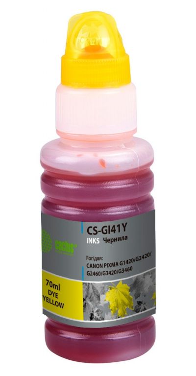 Чернила Cactus CS-GI41Y желтый 70мл для Canon PIXMA G1420/G2420/G2460/G3420/G3460