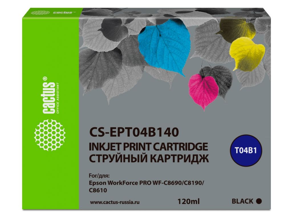Картридж струйный Cactus CS-EPT04B140 T04B1 черный (120мл) для Epson WorkForce Pro WF-C8190, WF-C8690