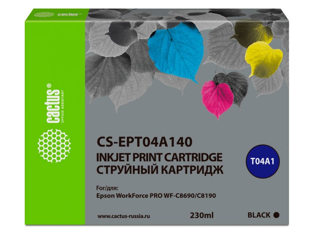 Картридж струйный Cactus CS-EPT04A140 T04A1 черный (230мл) для Epson WorkForce Pro WF-C8190, WF-C8690