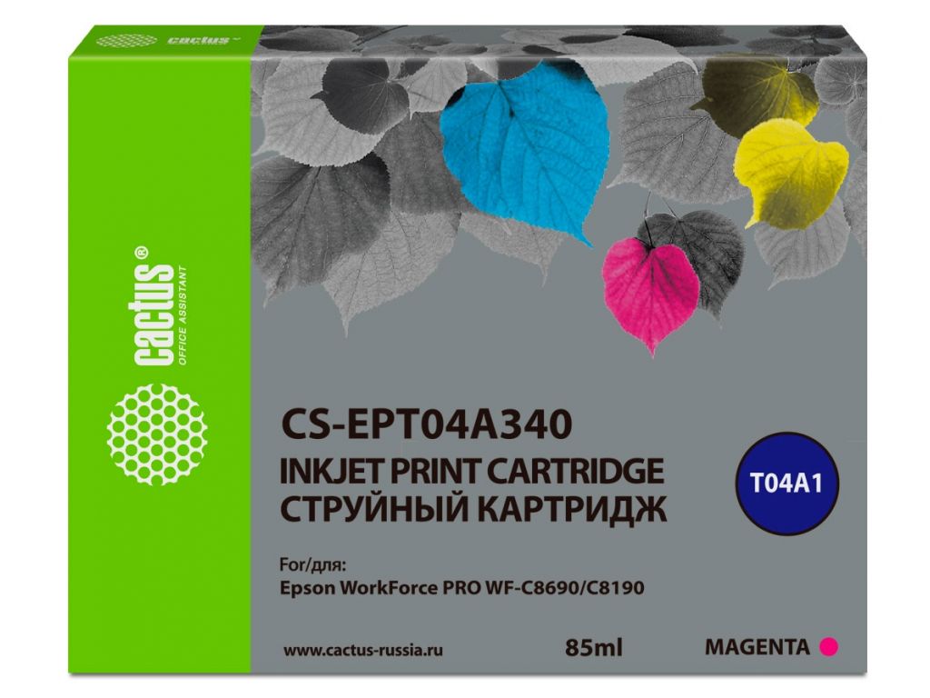 Картридж струйный Cactus CS-EPT04A340 T04A3 пурпурный (85мл) для Epson WorkForce Pro WF-C8190, WF-C8690