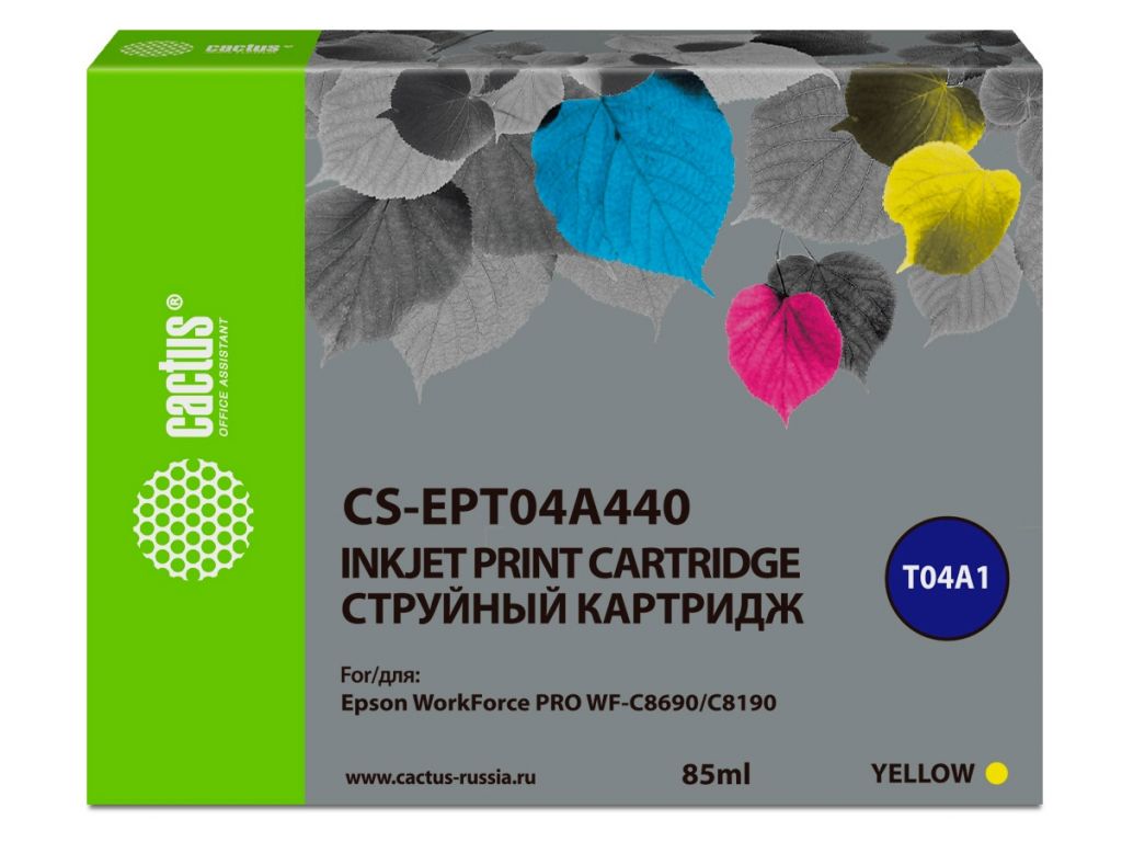 Картридж струйный Cactus CS-EPT04A440 T04A4 желтый (85мл) для Epson WorkForce Pro WF-C8190, WF-C8690