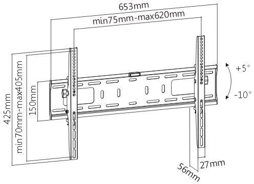 Кронштейн для телевизора Ultramounts UM 842T черный 37"-75" макс.50кг настенный наклон