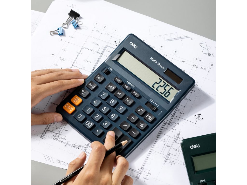 Калькулятор настольный Deli EM888F-blue синий 12-разр.