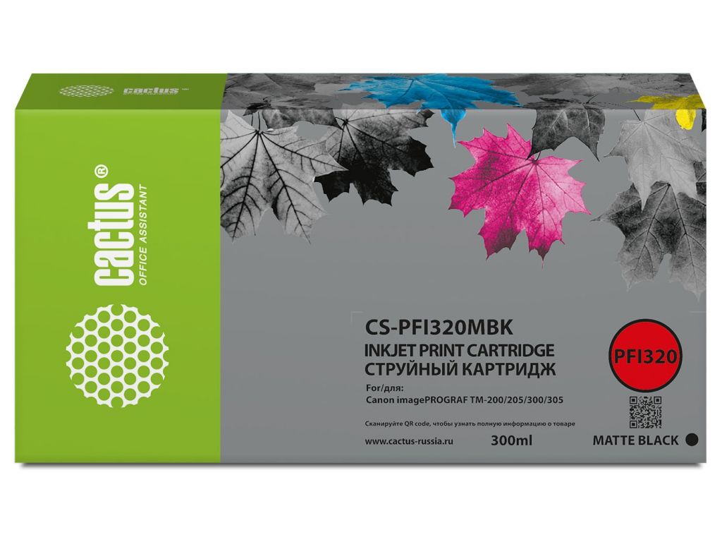 Картридж струйный Cactus CS-PFI320MBK черный матовый (300мл) для Canon imagePROGRAF TM-200/TM-200 MFP L24ei/TM-205/TM-300
