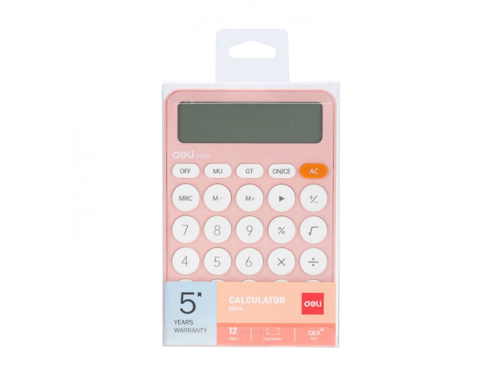 Калькулятор настольный Deli EM124PINK розовый 12-разр.