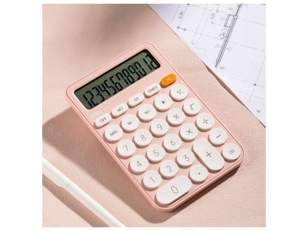 Калькулятор настольный Deli EM124PINK розовый 12-разр.
