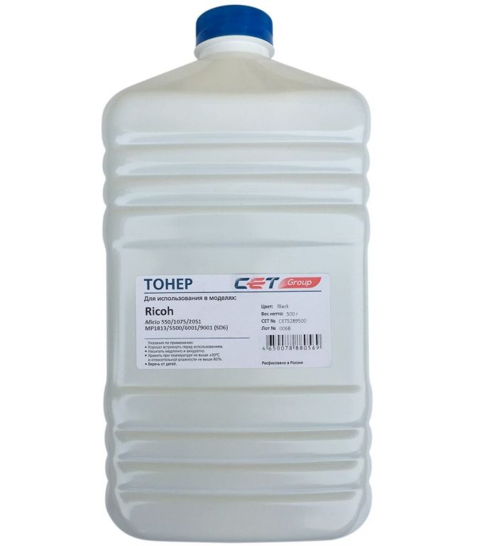 Тонер Cet SD6 CET5289500 черный бутылка 500гр. для принтера RICOH Aficio 550/1075/2051/MP1813/5500/6001/9001