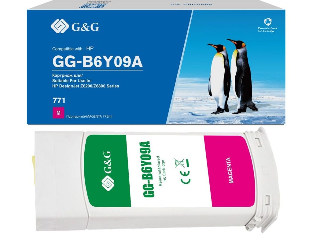 Картридж струйный G&G GG-B6Y09A 771C пурпурный (775мл) для HP DesignJet Z6200