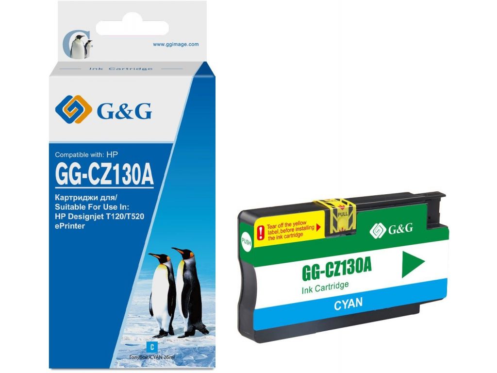 Картридж струйный G&G GG-CZ130A голубой (26мл) для HP DJ T120/T520