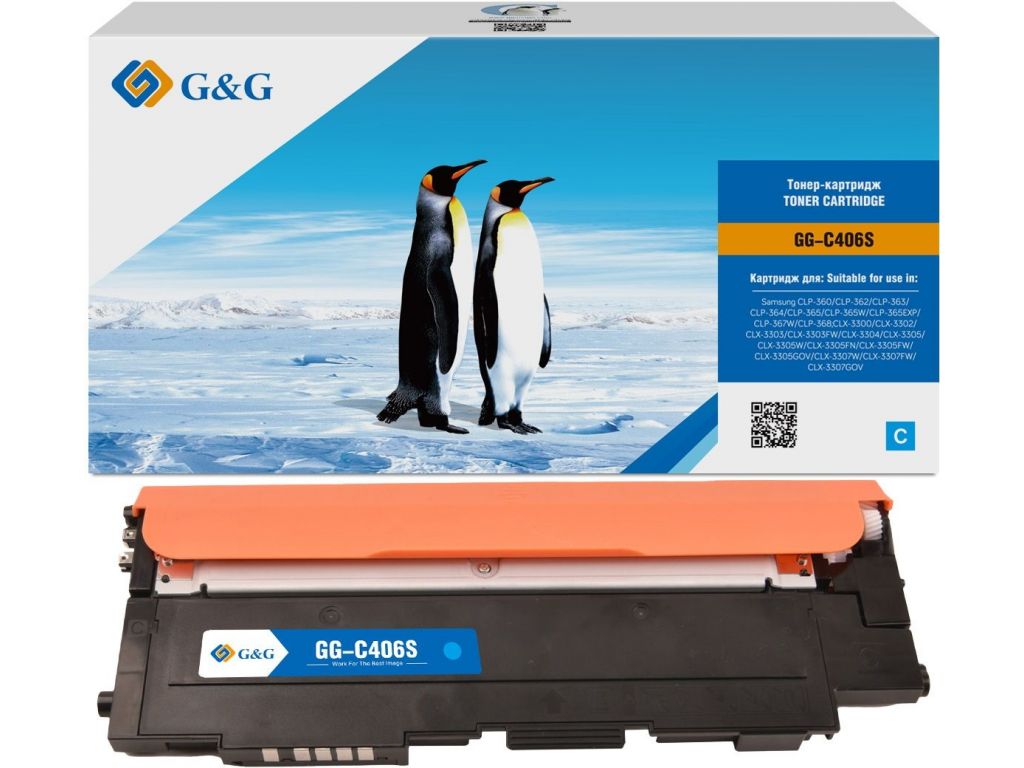 Картридж лазерный G&G GG-C406S голубой (1000стр.) для Samsung CLP-360/365/CLX-3300/3305
