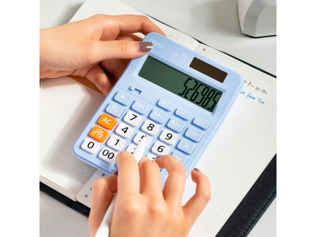 Калькулятор настольный Deli EM210FBLUE синий 12-разр.