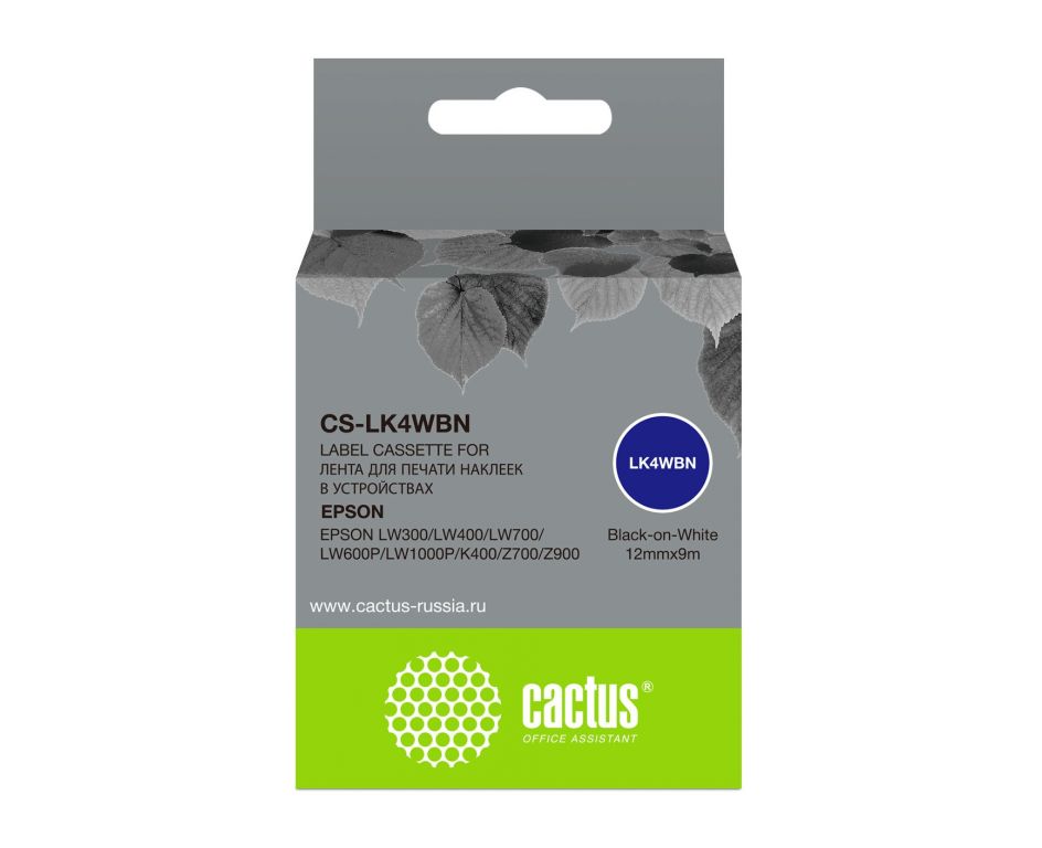 Картридж ленточный Cactus CS-LK4WBN для Epson LW300/LW400/LW700/LW600P/LW1000P/K400/Z700/Z900