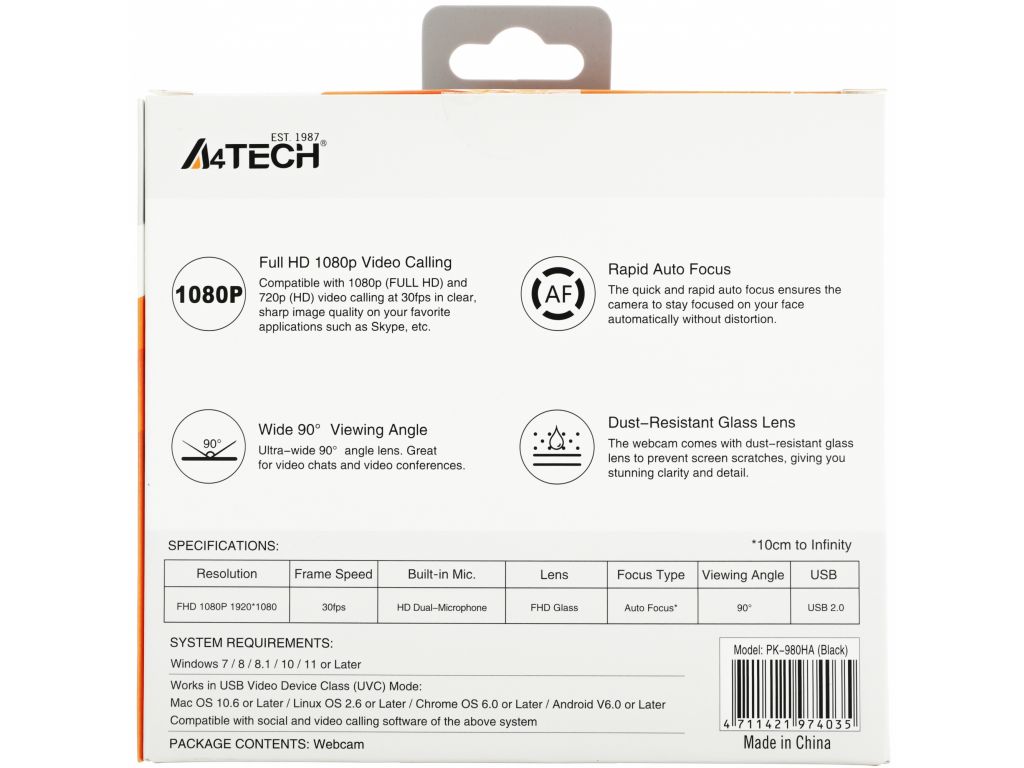 Веб-камера A4Tech PK-980HA
