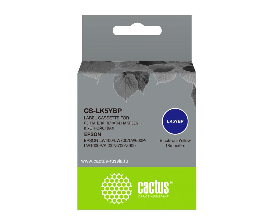 Картридж ленточный Cactus CS-LK5YBP черный для Epson LW400/LW700/LW600P/LW1000P/K400/Z700/Z900