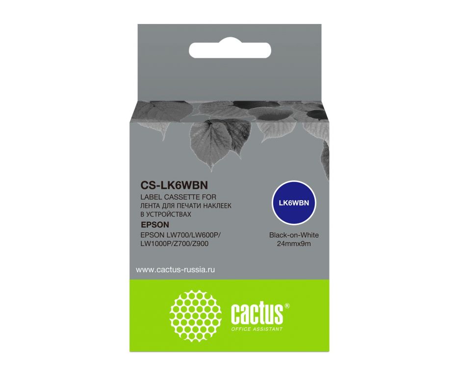 Картридж ленточный Cactus CS-LK6WBN черный для Epson LW700/LW600P/LW1000P/Z700/Z900