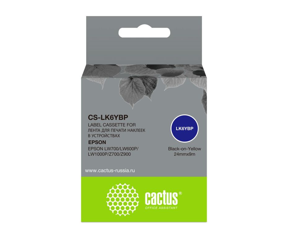 Картридж ленточный Cactus CS-LK6YBP черный для Epson LW700/LW600P/LW1000P/Z700/Z900