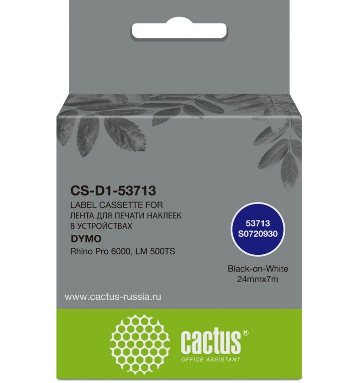 Картридж ленточный Cactus CS-D1-53713 53713 черный/белый для Dymo Rhino Pro 6000, LM 500TS