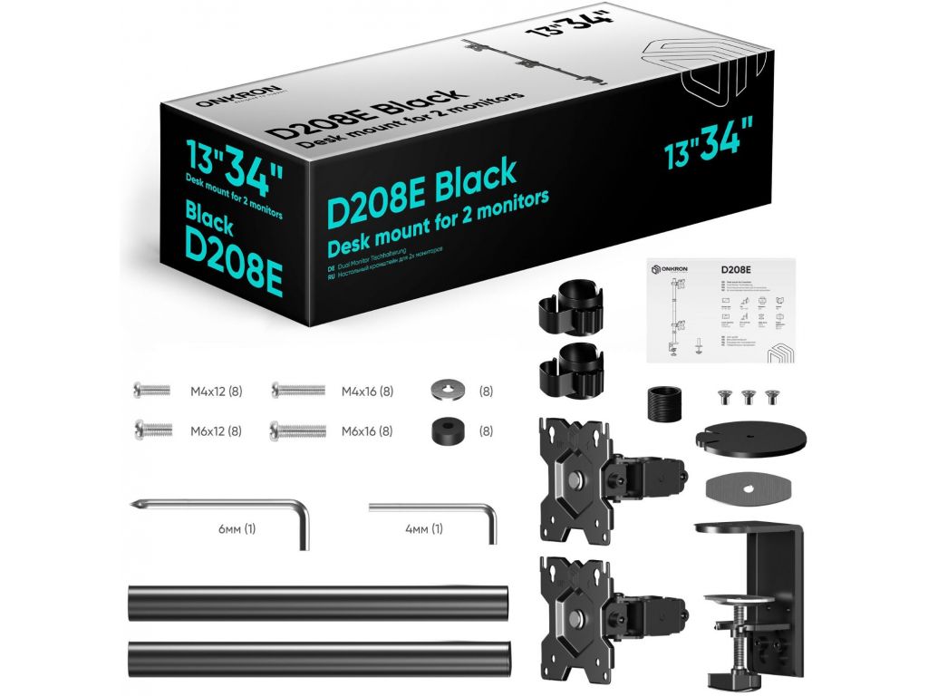 Кронштейн для мониторов Onkron D208E черный 13"-34" макс.16кг настольный поворот и наклон