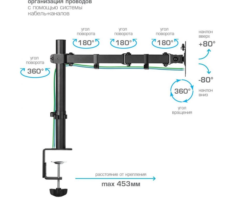 Кронштейн для мониторов Kromax CASPER-507 черный 10"-34" макс.10кг настольный поворот и наклон
