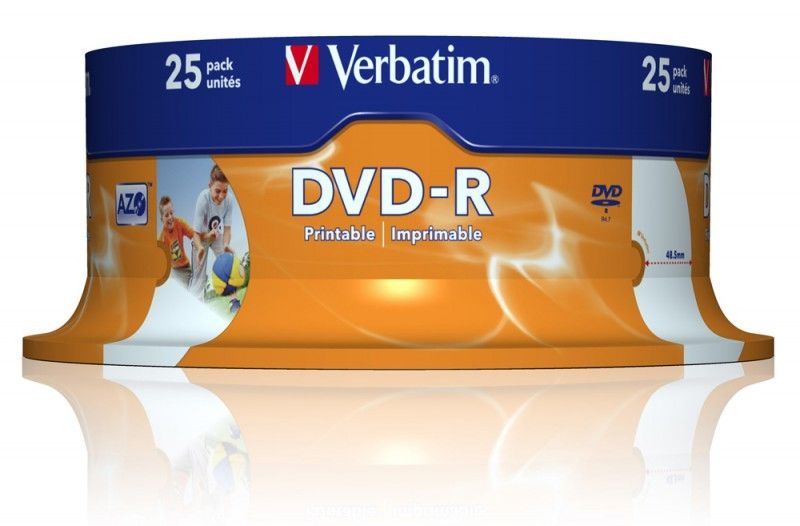 DVD-R диск Verbatim Wide Inkjet Printable 4.7Gb 16x 43538 (CakeBox, 25 шт.)