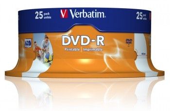 DVD-R диск Verbatim Wide Inkjet Printable 4.7Gb 16x 43538 (CakeBox, 25 шт.)