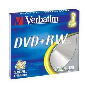 Диск DVD+RW Verbatim 4.7Gb 4x Slim case (3шт) (43636)
