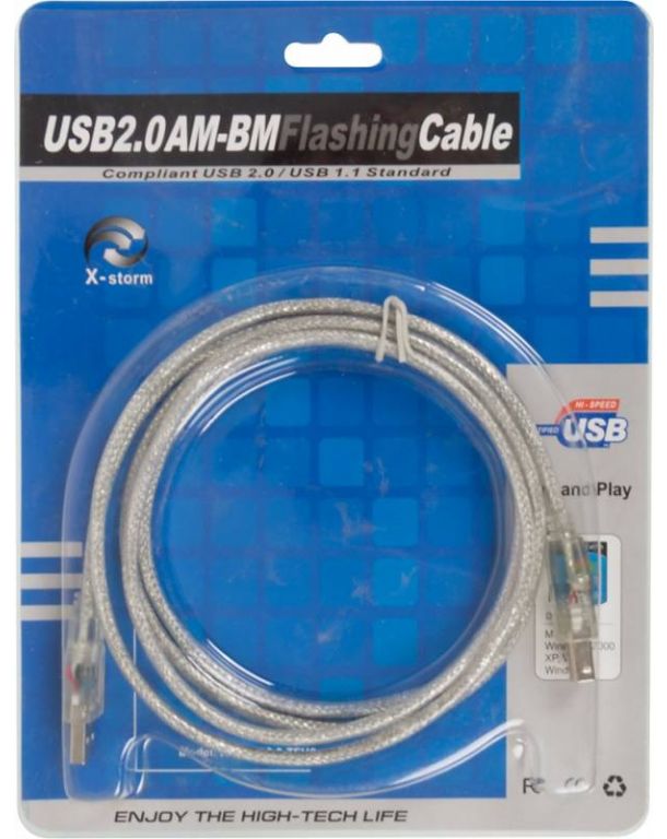 Кабель USB2.0 Ningbo USB A (m)/USB B (m) 1.8м подсветка