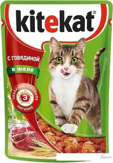 Корм для кошек Kitekat с говядиной в желе 0.085 кг