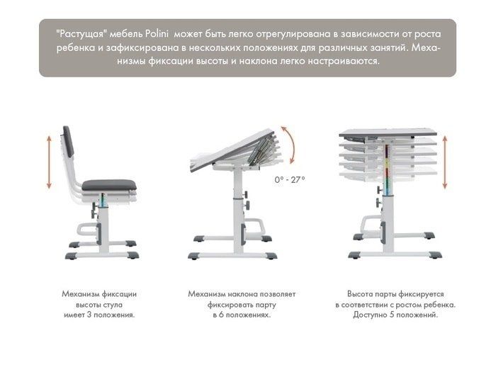 Парта Polini Kids Simple М1 (белый/серый)
