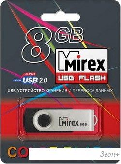 USB Flash Mirex SWIVEL RUBBER BLACK 8GB (13600-FMURUS08)