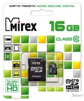 Карта памяти Mirex microSDHC (Class 10) 16GB (13613-AD10SD16)