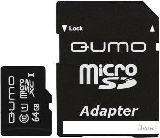 Карта памяти QUMO microSDXC UHS-1 64GB + адаптер (QM64GMICSDXC10U1)