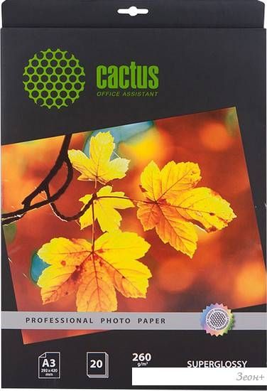 Фотобумага CACTUS Суперглянцевая A3 260 г/кв.м. 20 листов (CS-HGA326020)