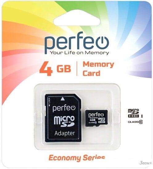 Карта памяти Perfeo microSDHC PF4GMCSH10AES 4GB (с адаптером)
