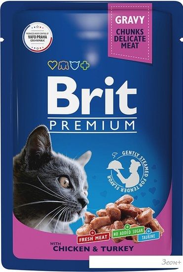 Пресервы Brit Premium цыпленок и индейка в соусе 85 г