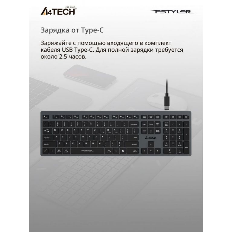Клавиатура A4Tech Fstyler FBX50C (серый/черный)