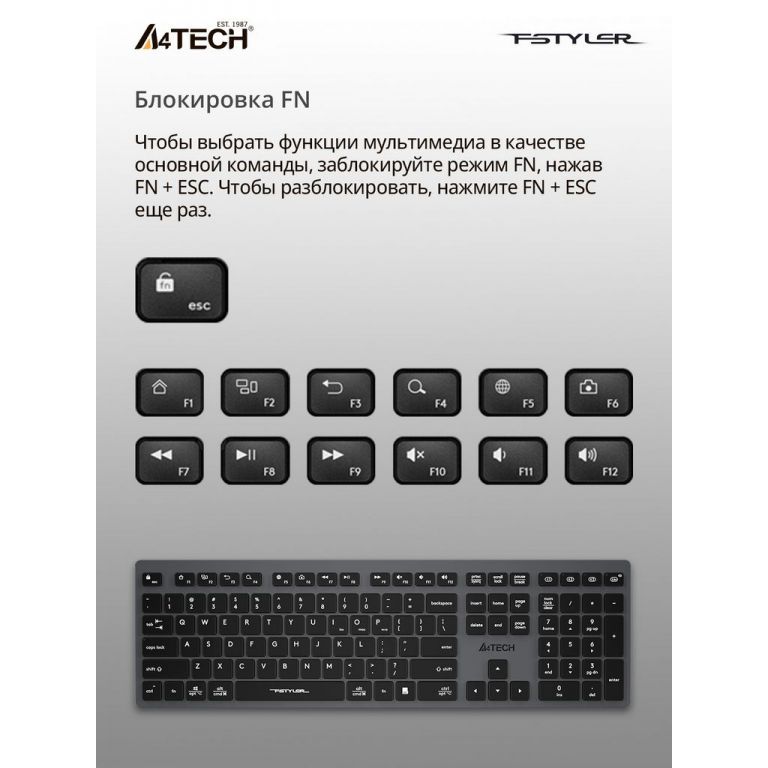 Клавиатура A4Tech Fstyler FBX50C (серый/черный)