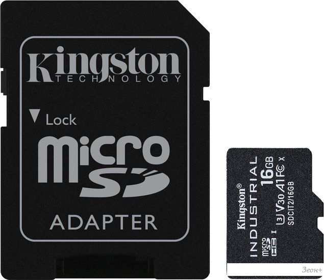 Карта памяти Kingston Industrial microSDHC SDCIT2/16GB 16GB (с адаптером)