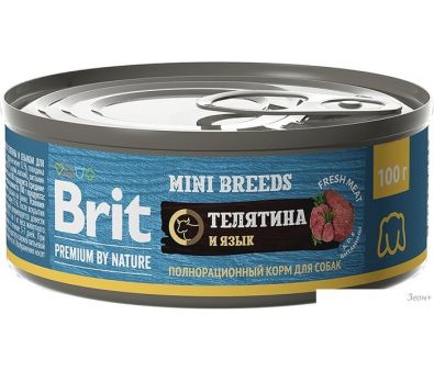 Консервированный корм для собак Brit для взрослых собак мелких пород с телятиной и языком 100 г