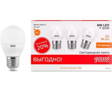   Gauss Elementary  6W 3000K E27 53216T (3 )