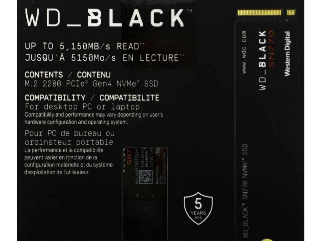SSD WD Black SN770 NVMe 1TB WDS100T3X0E