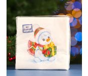 Салфетки бумажные "Art Bouquet" Снеговик с подарком, 2 слоя, 20x20, 30 листов