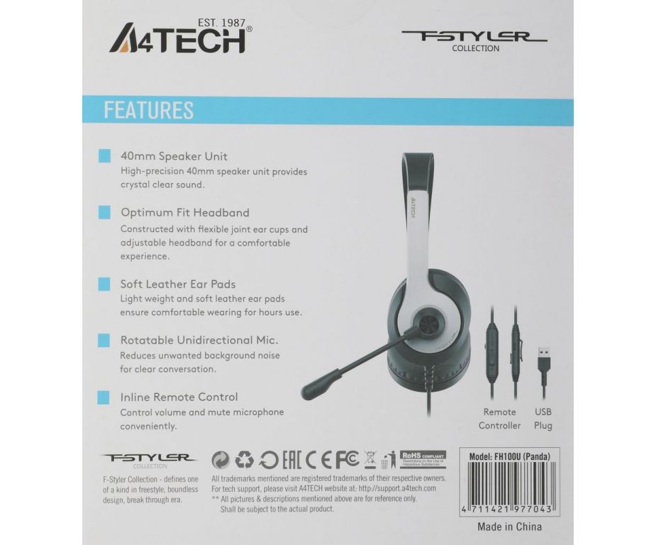 Наушники A4Tech Fstyler FH100U (белый/черный)